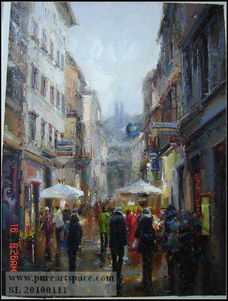 landscape oil paintings-knife oil paintings street scenery painting-kinfe oil paintings